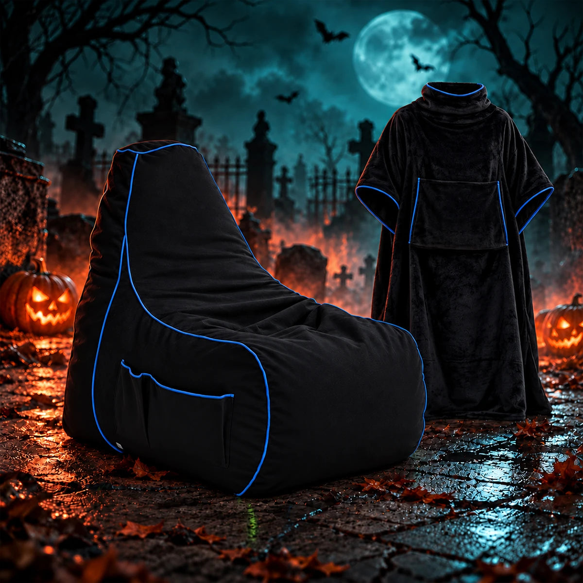 Gaming Blanket & Bean Bag Chair Gamer Beanbag & Blanket with Pockets - Silver