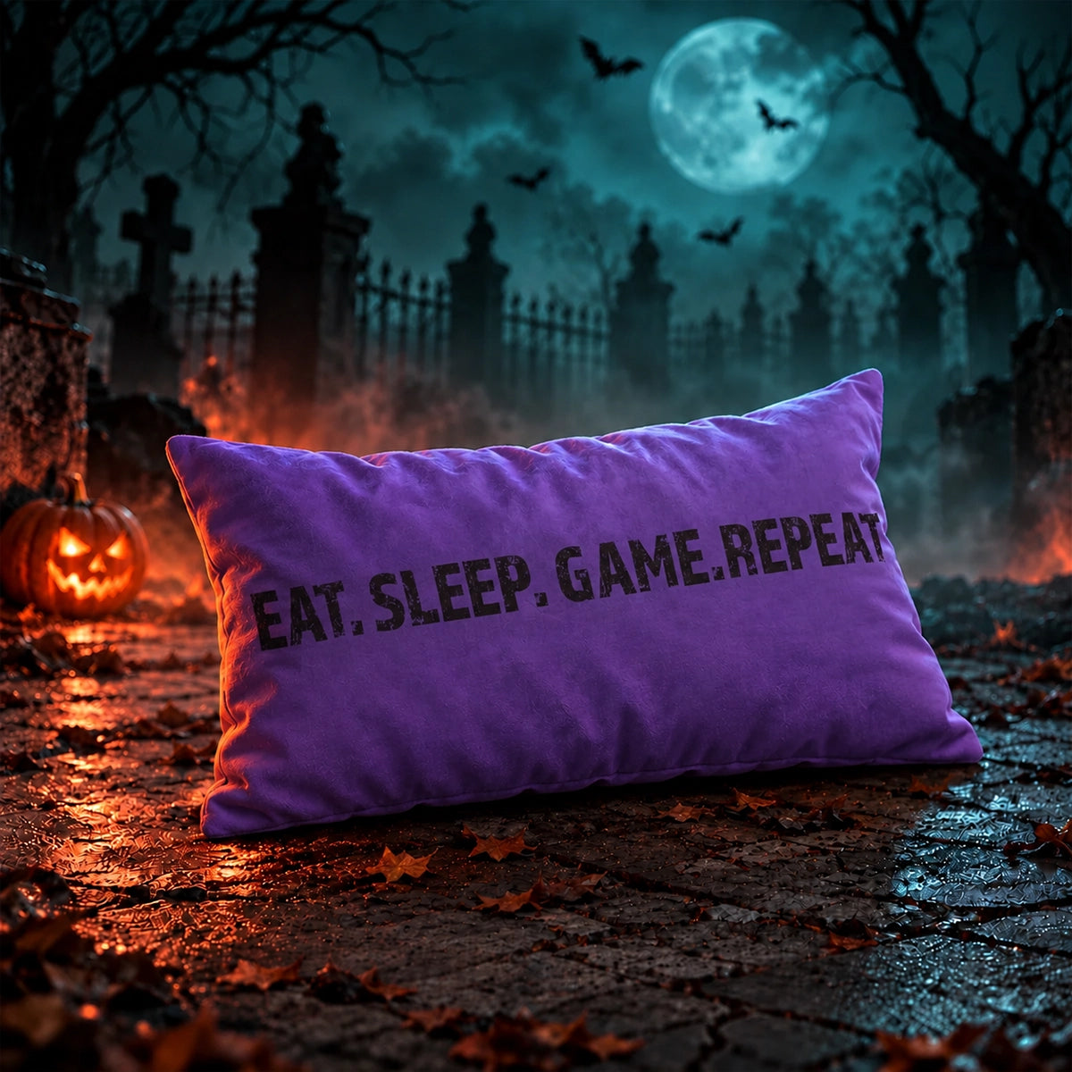 Gaming Cushion - Eat, Sleep, Game. Repeat (Purple) - Purple