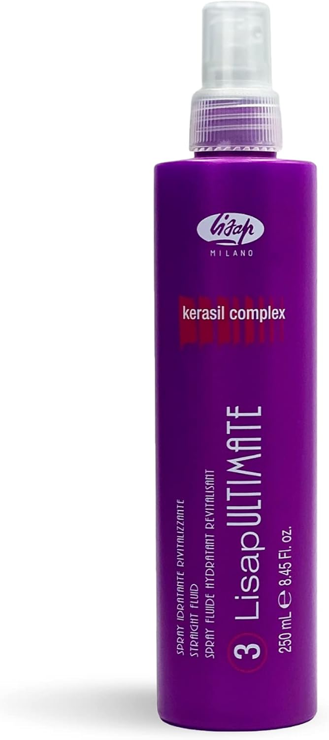 Lisap Ultimate Straight Fluid (250ml) · 250 ml heat-protect straightening spray with kerasil complex. Check the label on Amazon.