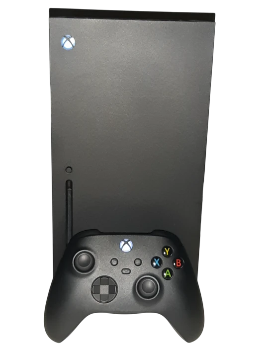 Black Xbox Series X console with its black controller